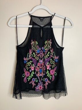 Guess Y2K Beaded Semi Sheer Black Colourful Halter Top XS